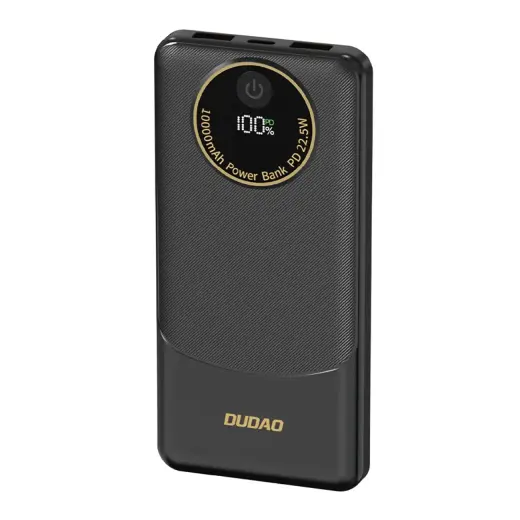 Dudao K12 ārējais akumulators (powerbank) | 10000 mAh | 22.5W | USB-A, USB-C | LED ekrāns | melns