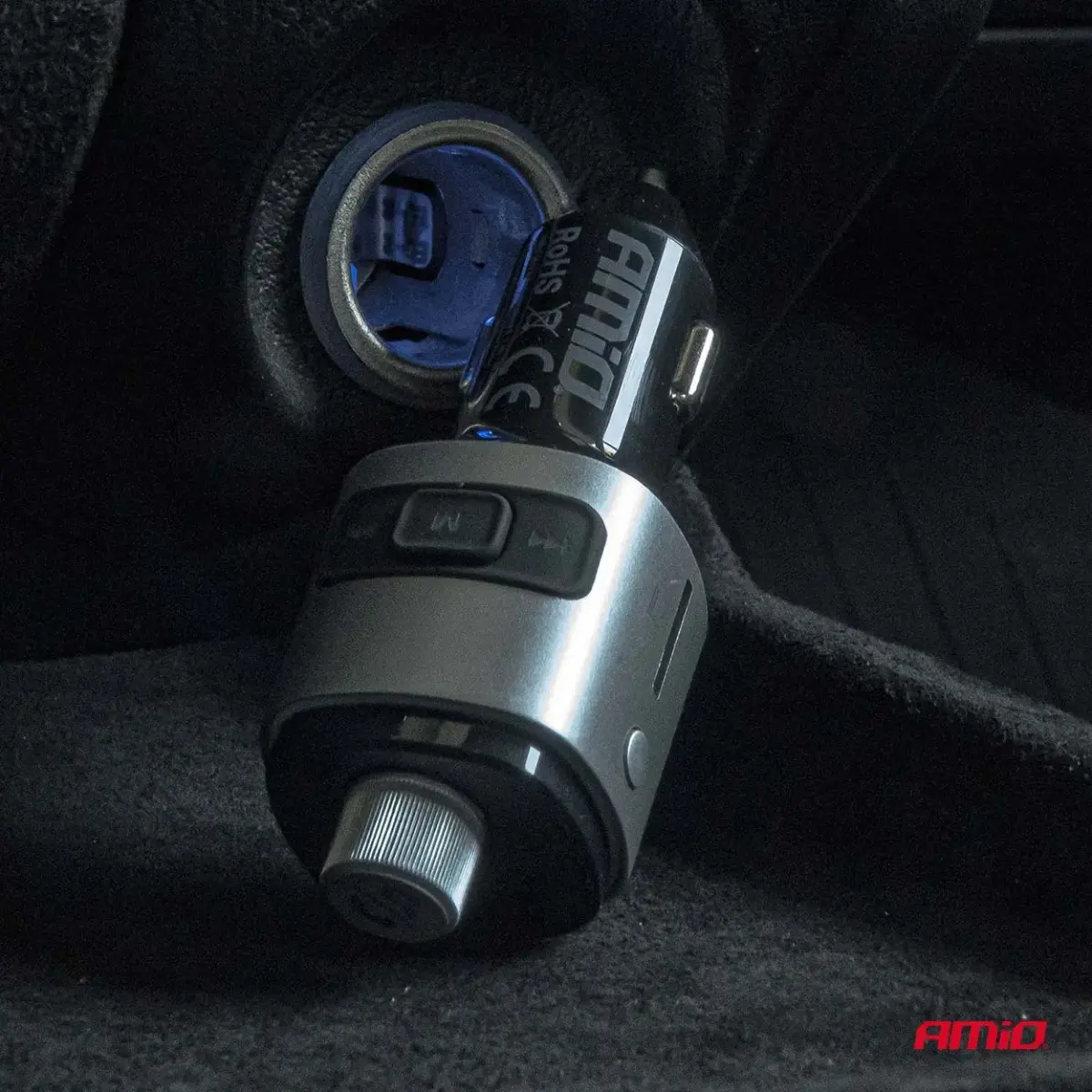 Car FM Transmitter 2×USB-A microSD 12V 24V AMIO-04654