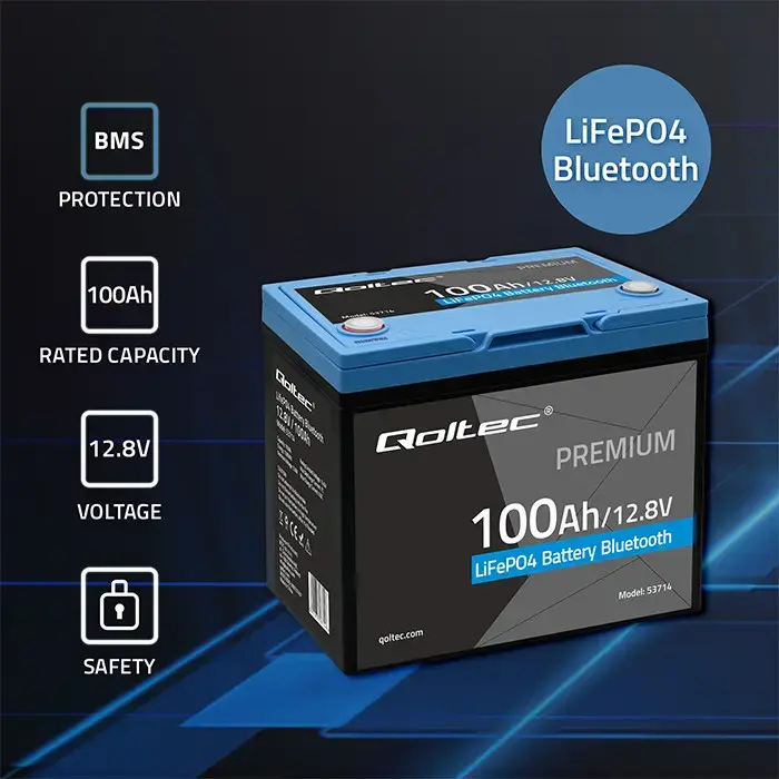 Qoltec LiFePO4 lithium iron phosphate battery | 12.8V | 100Ah | 1280Wh | Bluetooth | BMS