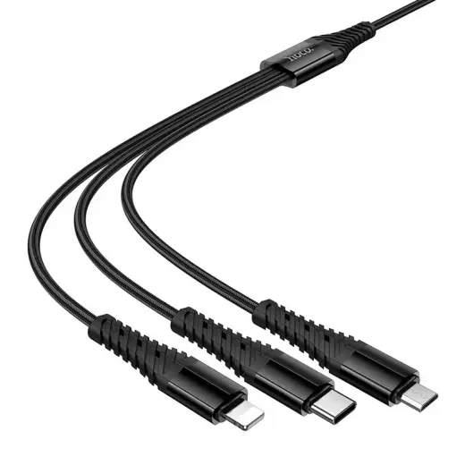 Hoco X123 3-in-1 провод для передачи данных и зарядки | USB-A на Lightning, USB-C, Micro USB | 1m | чёрный