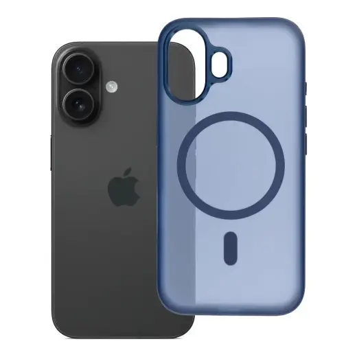 Flexline Mag Cover telefono dėklas su MagSafe palaikymu iPhone 16 tamsiai mėlynas
