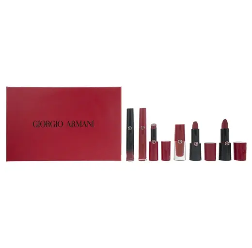 Set Giorgio Armani: Rouge d'Armani, Matte, Cream Lipstick, 400, Four Hundred, 4 g + Lip Maestro, Lip Stain, Liquid Lipstick, 400, 6.5 ml + Lip Magnet, Liquid Lipstick, 400, 3.9 ml + Ecstasy Lacquer , Shining, Lip Gloss, 400, 3 ml + Rouge d'Armani, Cream Lipstick, 400, 4 g + Ecstasy Shine, Cream Lipstick, 400, 3 g