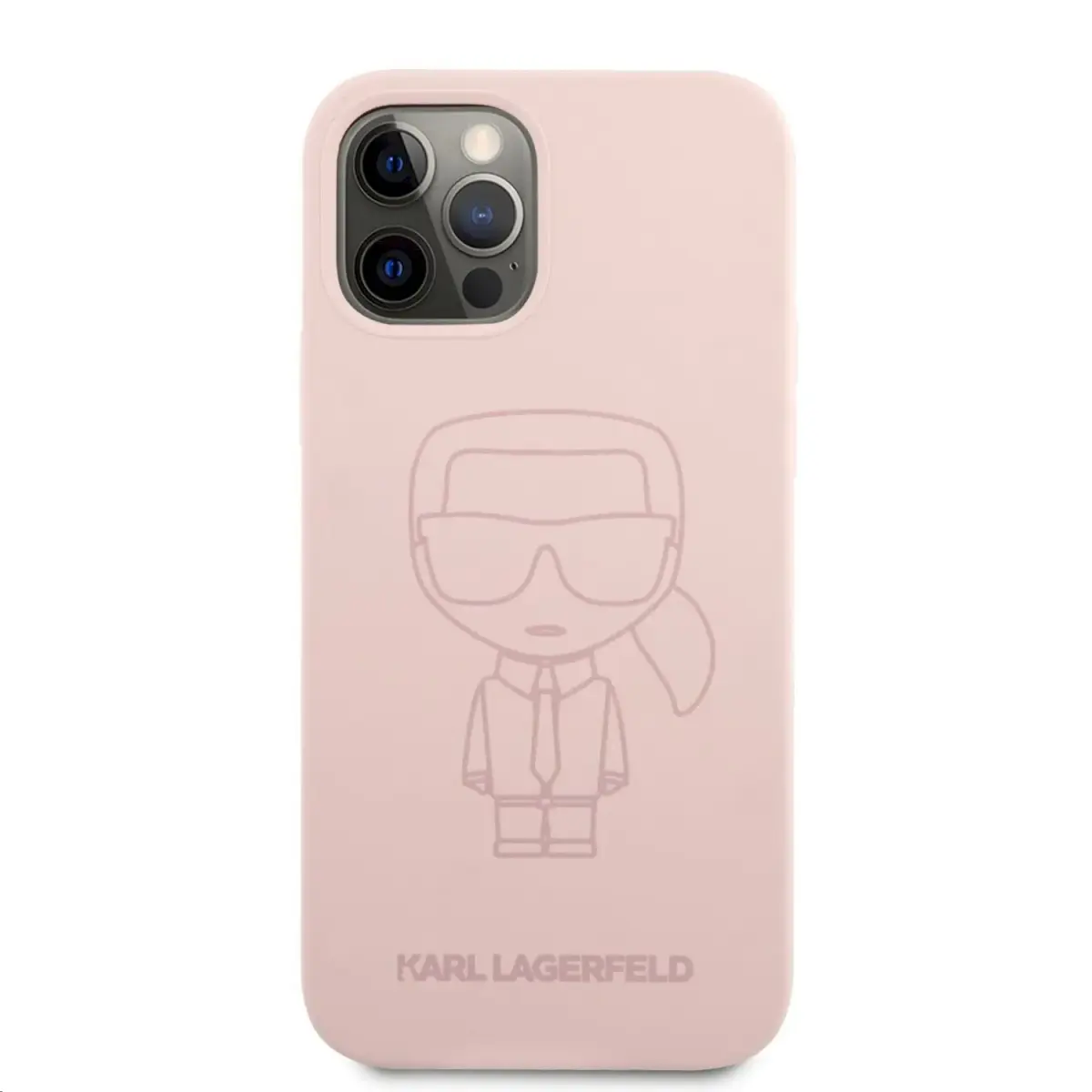 KLHCP12MSILTTPI Karl Lagerfeld Iconic Outline Silicone Case for iPhone 12|12 Pro 6.1 Tone on Tone Pink