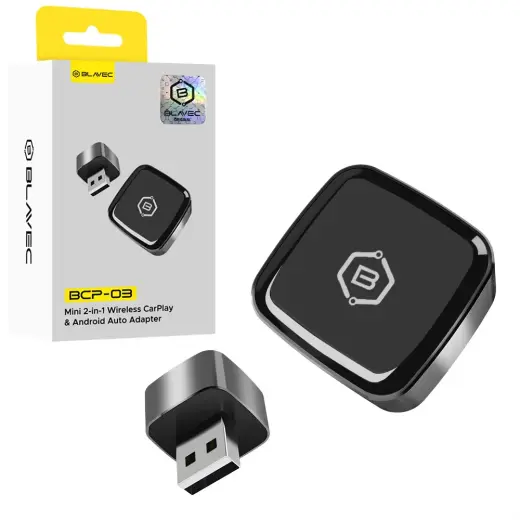 Blavec Adapter Carplay Android Auto bezprzewodowy BCP-03 - Bluetooth Wifi USB + adapter Typ C (CPAABCP03-BWUB) czarny
