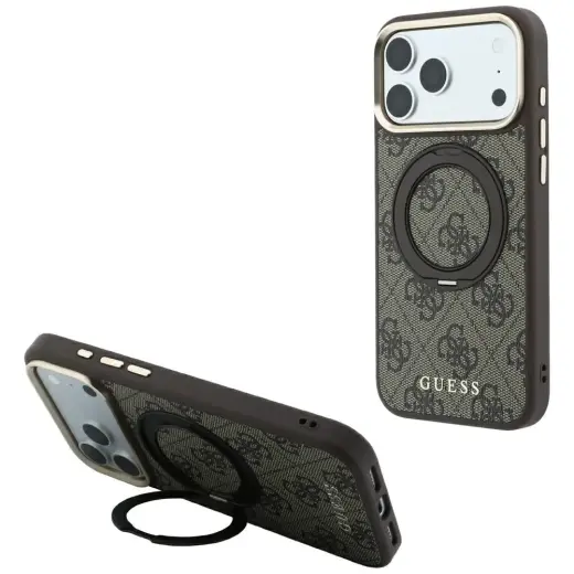 Guess Ring Stand 360 4G Classic Logo MagSafe Case for iPhone 18 Pro / 17 Pro Brown