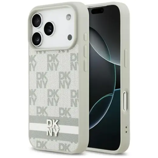 Etui DKNY Checkered with Printed Stripes  do iPhone 17 Pro beżowy