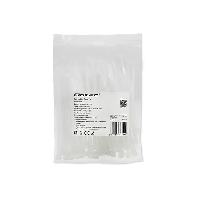 Qoltec Self-locking cable tie | 3.6*100 mm | 100 pcs. | Nylon66 | UV | White