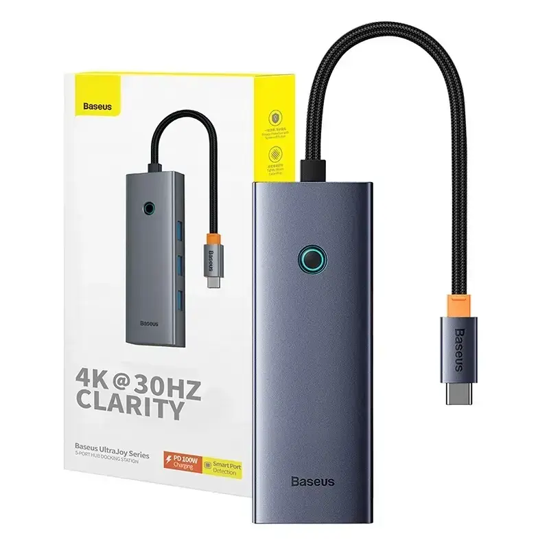 5-in-1 Hub Baseus UltraJoy Series USB-C to HDMI4K@30Hz+3xUSB 3.0+1xPD (grey)