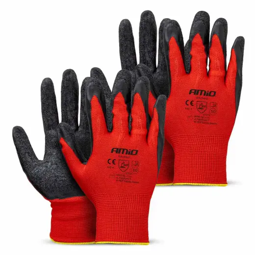 PE Latex coatedsafety gloves 4 pcs Size 10 (2 pairs), 2121X AMIO-04637