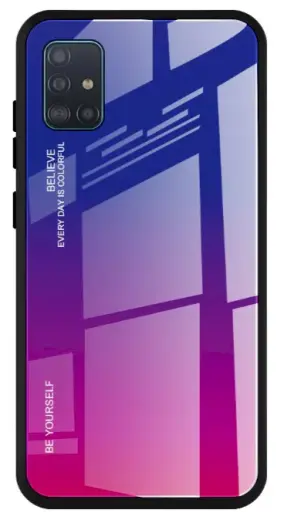 Fusion Gradient Glass Back Case Silikona Aizsargapvalks Priekš Samsung A515 Galaxy A51 Zils - Violets