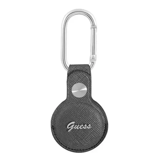 Guess GUATPSASRSG AirTag case grey Saffiano Vintage Script