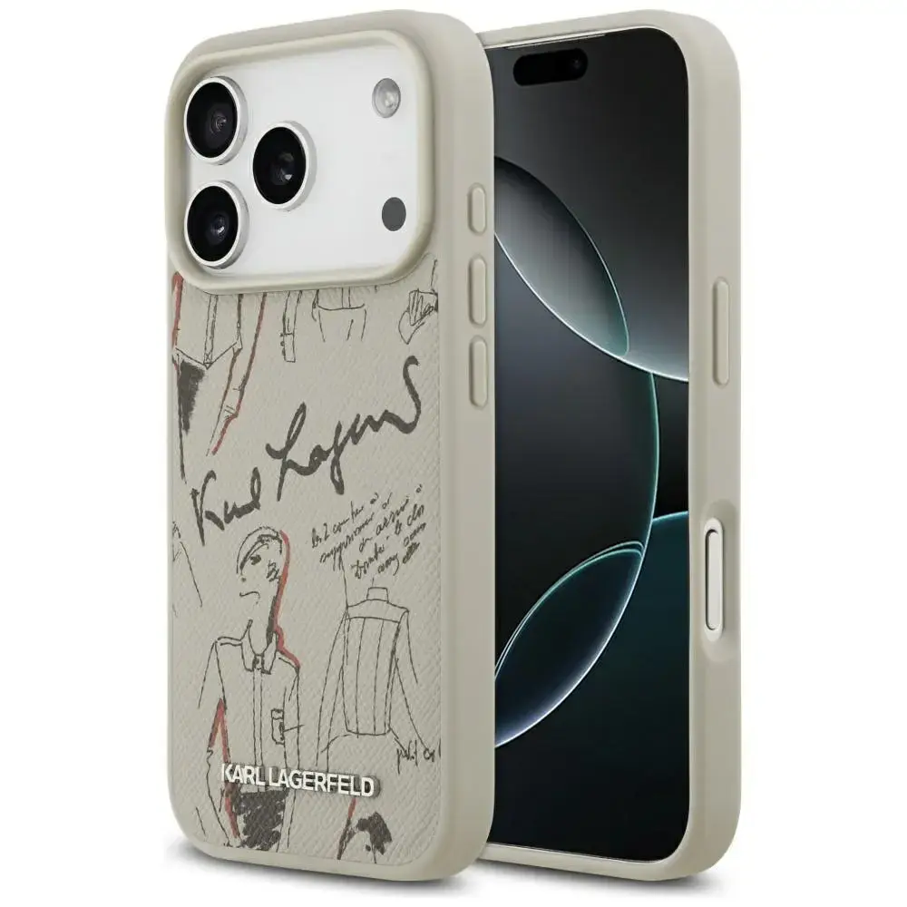 Karl Lagerfeld Grained Pattern & Logo MagSafe Case for iPhone 17 Pro - Gray