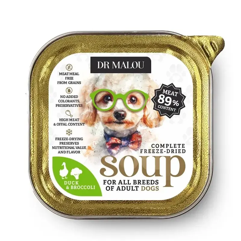 Zupa suņiem - DR Malou, Freeze-dried soup for dogs, duck with broccoli 12g