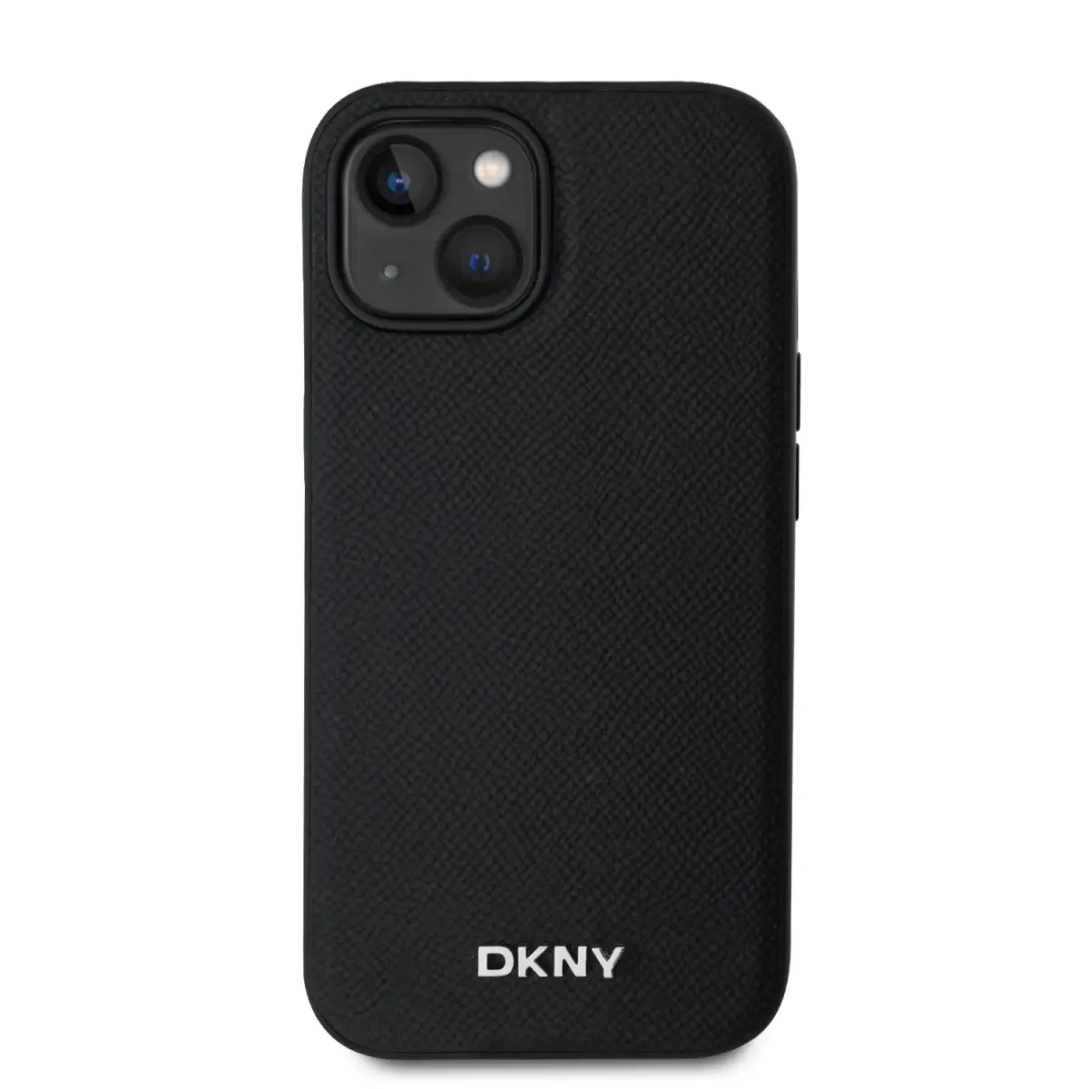 DKNY PU Leather Silver Metal Logo Magsafe Case for iPhone 15 Black