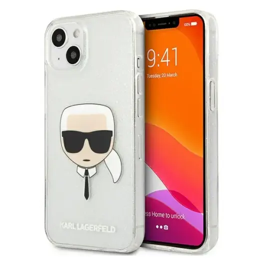 KLHCP13MKHTUGLS Karl Lagerfeld TPU Full Glitter Karl Head Case for iPhone 13 Silver
