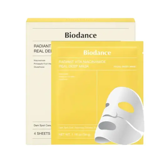 Set, Biodance, Vita Niacinamide, Brightening, Sheet Mask, For Face, 4 pcs, 34 g
