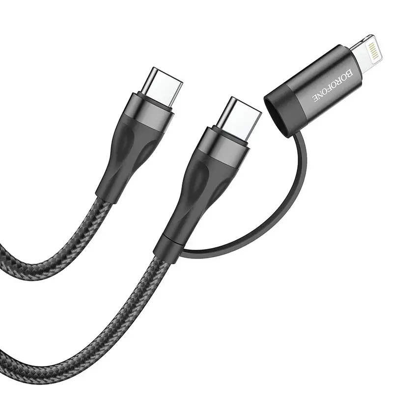Кабель Borofone BX61 Source 2 в 1 - Type C to Type C + Lightning - PD 20W|60W 3A 1m черный