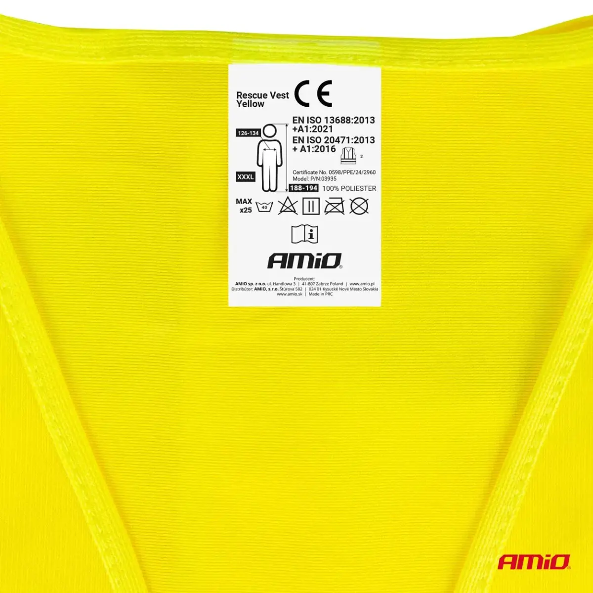 Safety vest XXXL yellow with certificate AMIO-03935
