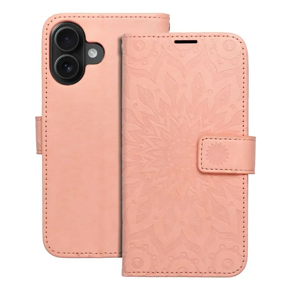 MEZZO mandala knyginio tipo telefono dėklas iPhone 16 oranžinis