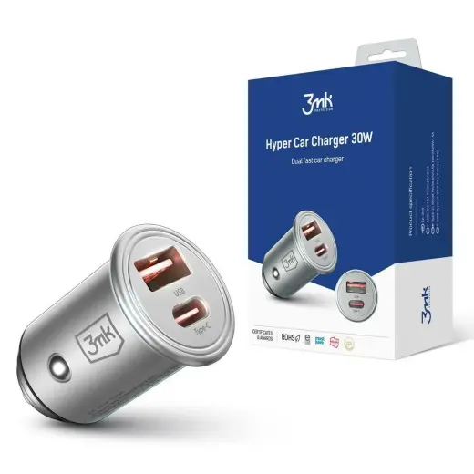 3MK car charger | 30W | USB-A, USB-C | black