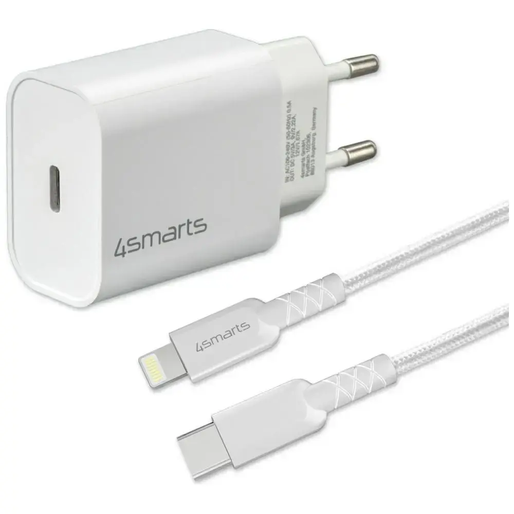 4smarts VoltPlug tīkla lādētājs | 20W | PD | USB-C | ar USB-C uz Lightning vadu komplektā | balts