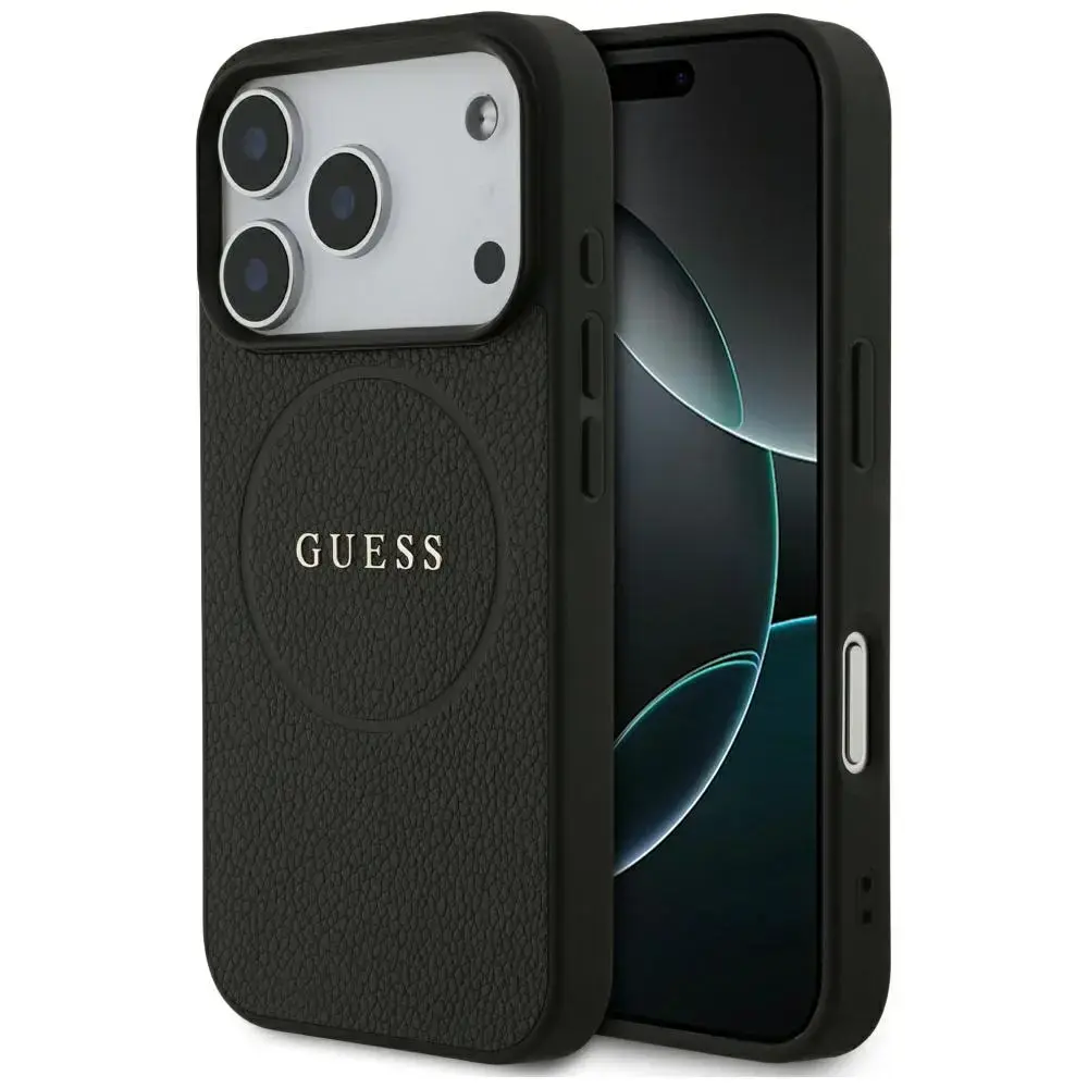 Guess Grained Ring maciņš ar MagSafe atbalstu telefonam iPhone 17 Pro melns
