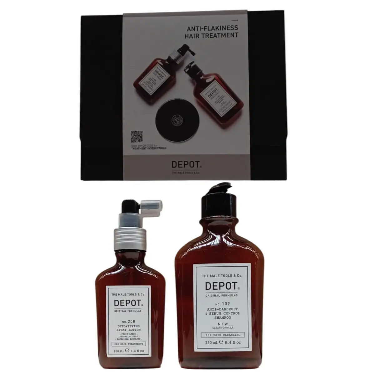Consumer Kit C Set Depot: 100 Hair Cleansing No. 102, Botanical Complex, Hair Shampoo, Anti-Dandruff & Sebum Control, 250 ml + 200 Hair Treatments No. 208, Botanical Complex, Leave-In Scalp Treatment Lotion, For Detoxing, 100 ml