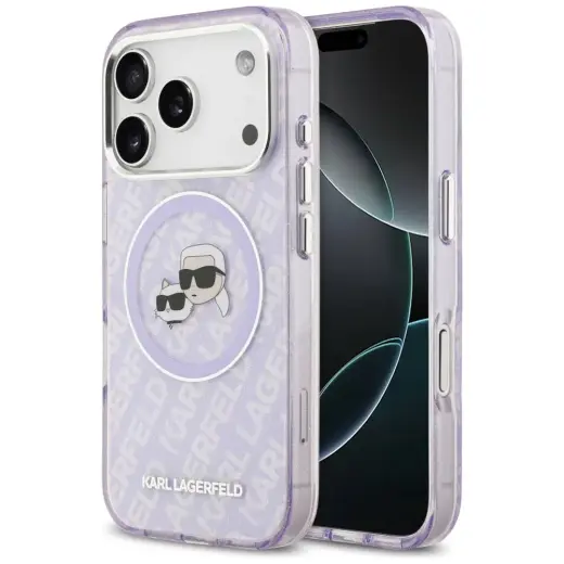 Karl Lagerfeld IML Glitter Karl & Choupette Heads Logo чехол с поддержкой MagSafe для телефона iPhone 17 Pro Max фиолетовый