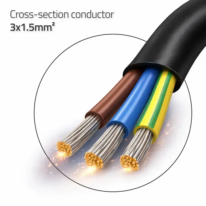 Qoltec Power cord | SCHUKO CEE 7/7 angled plug | Cu copper | stripped and soldered | 3x1.50 mm² | 1.8m