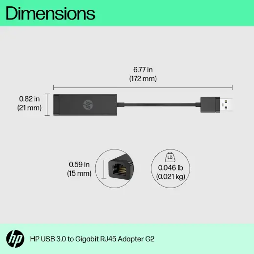 HP USB 3.0 – Gigabit RJ45 tīkla adapteris G2 4Z7Z7AA melns