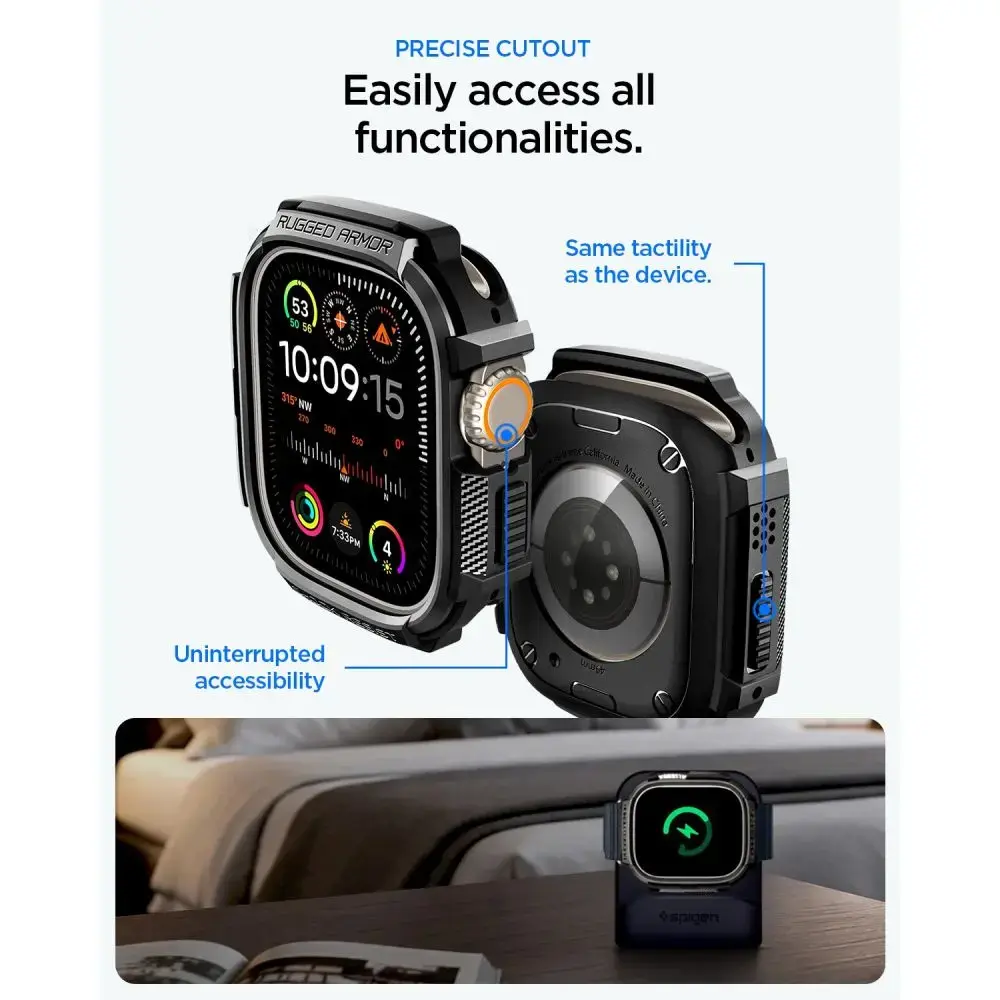 SPIGEN RUGGED ARMOR & TEMPERED GLASS APPLE WATCH ULTRA 1 / 2 / 3 (49 MM) MATTE BLACK