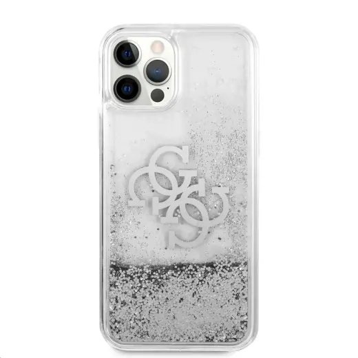 GUHCP12MLG4GSI Guess TPU Big 4G Liquid Glitter Silver Case for iPhone 12|12 Pro Transparent