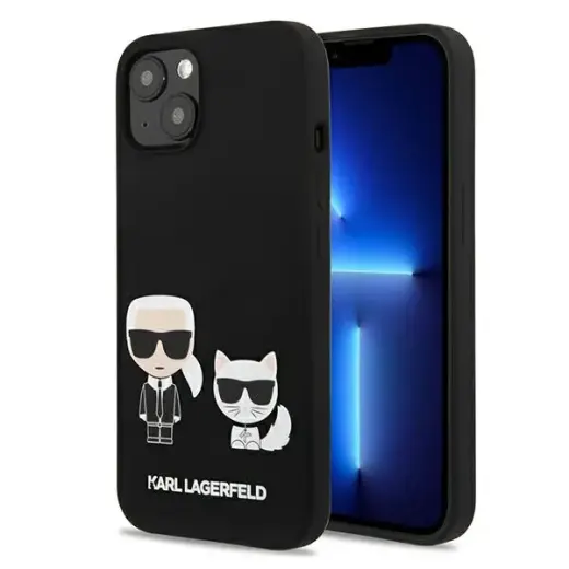 KLHCP13MSSKCK Karl Lagerfeld and Choupette Liquid Silicone Case for iPhone 13 Black