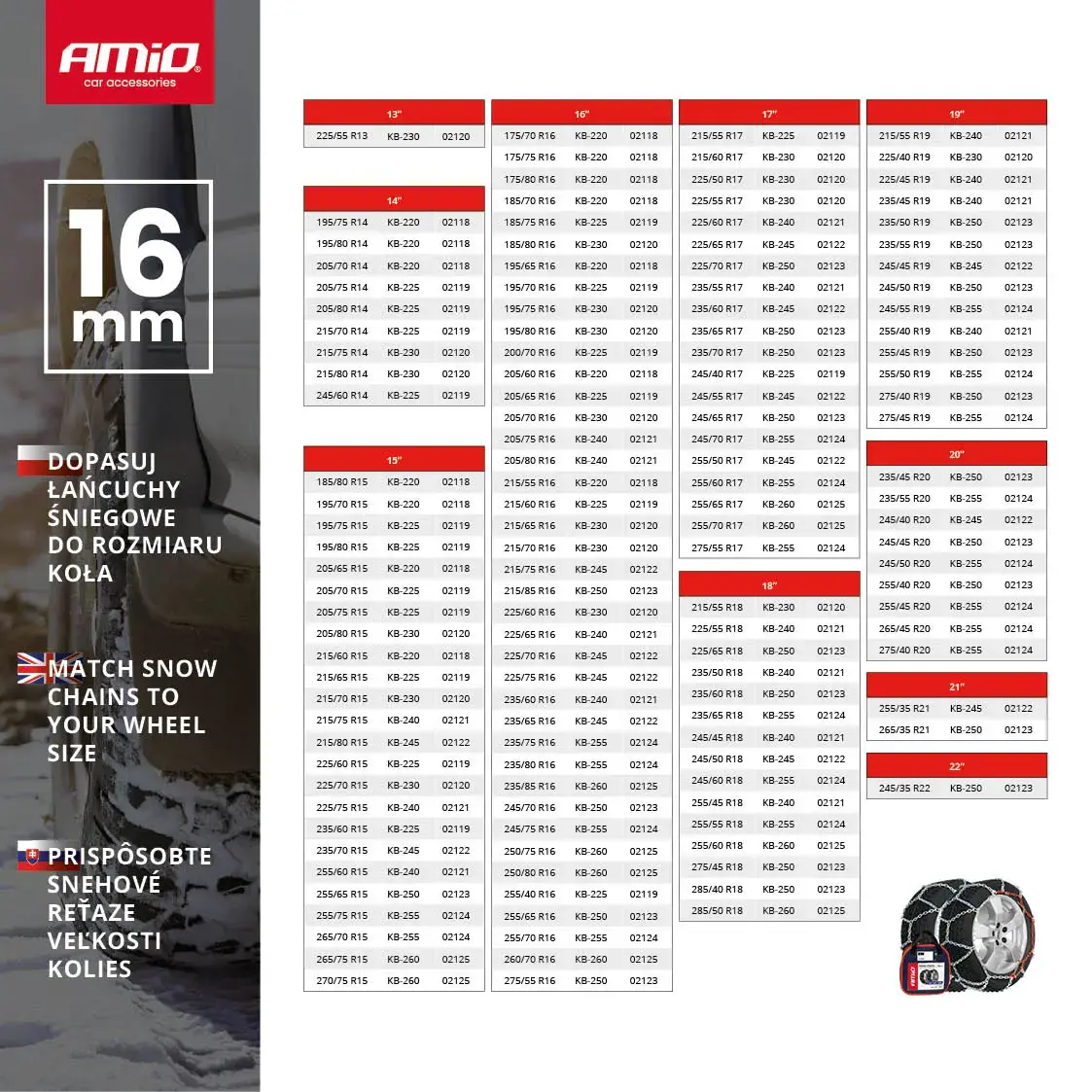 Snow chains 16 mm 4x4 KB-255