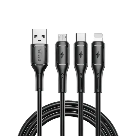 WIWU Starlink Series 3-in-1 data transfer and charging cable | USB-A to USB-C, Lightning, Micro USB | 15W | black
