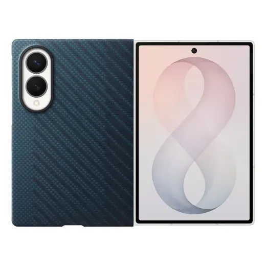 Samsung Carbon Magnet maciņš ar MagSafe atbalstu telefonam Samsung Galaxy Z Fold 8 (F971) tumši zils (komplektā aizsargplēve)