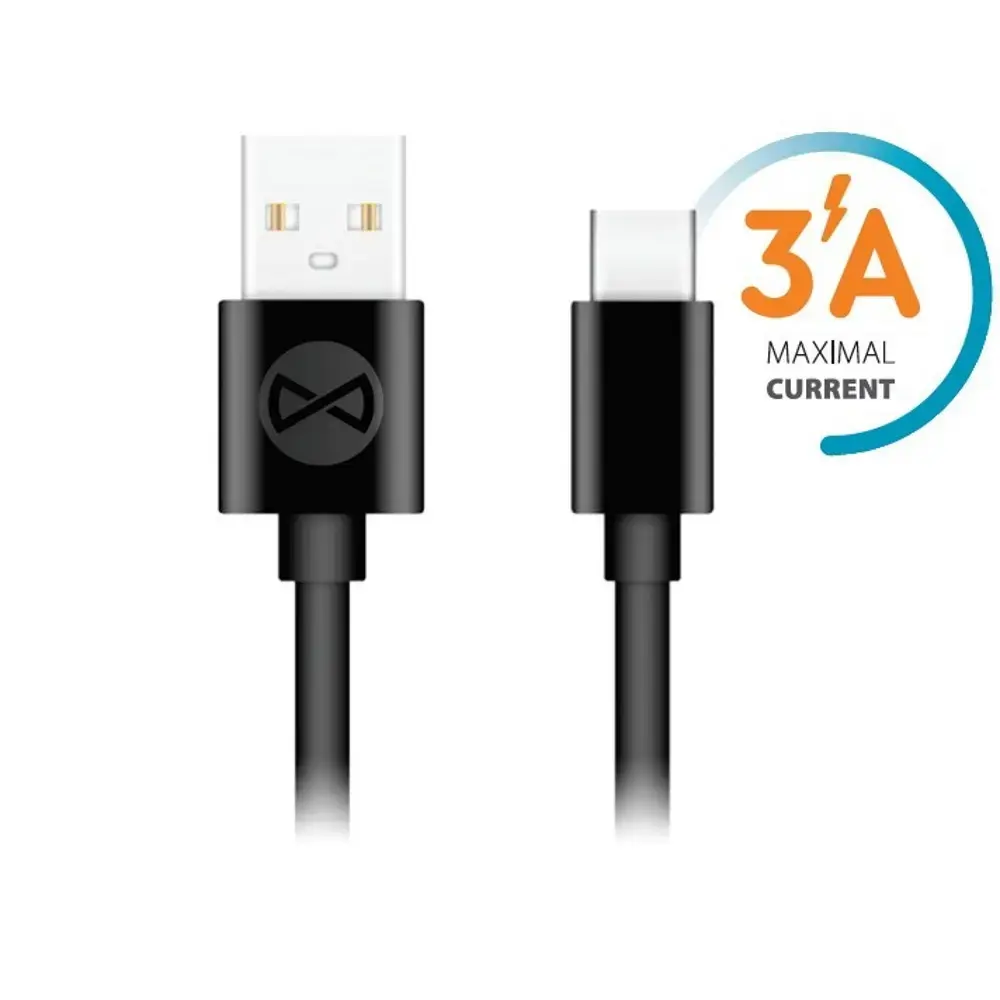Forever datu pārraides un uzlādes vads | USB-A uz USB-C | 15W | 1m | melns