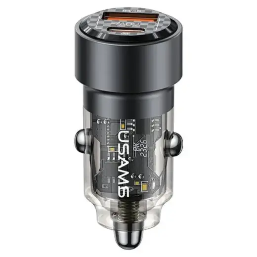 USAMS C39 CC208 automašīnas lādētājs | 60W | USB-A, USB-C | melns