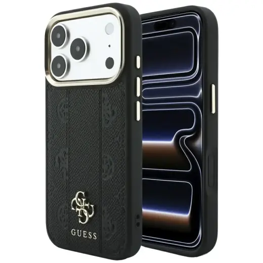 Guess Stripe Peony 4G Logo phone case with MagSafe support for iPhone 18 Pro | iPhone 17 Pro black