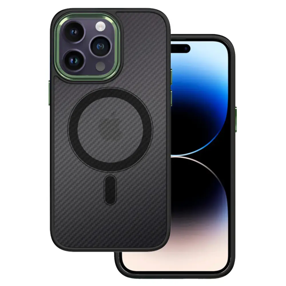 Tel Protect Magnetic Carbon Case for Iphone 14 Black-green