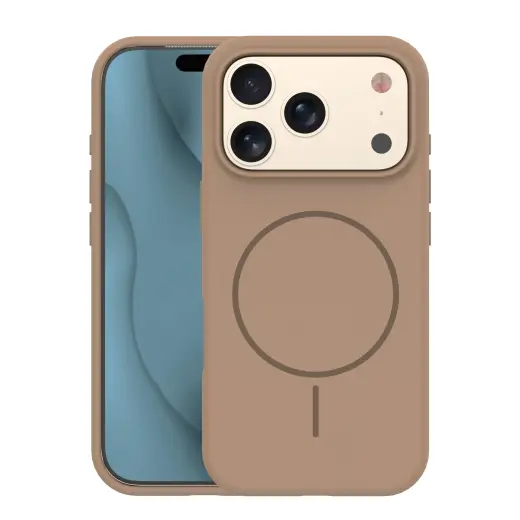 Silicone Thin Mag phone case with MagSafe support for iPhone 17 Pro brown