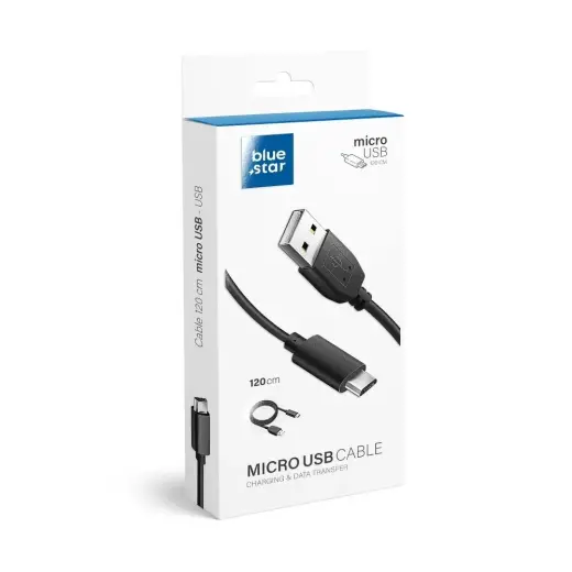 Blue Star Lite andmeedastus- ja laadimiskaabel | USB-A kuni Micro USB | 15W | 1.2m | must