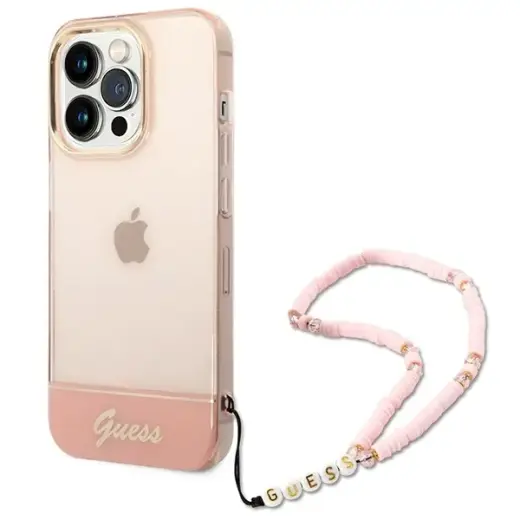 Guess GUHCP14LHGCOHP iPhone 14 Pro 6,1" różowy|pink hardcase Translucent Pearl Strap