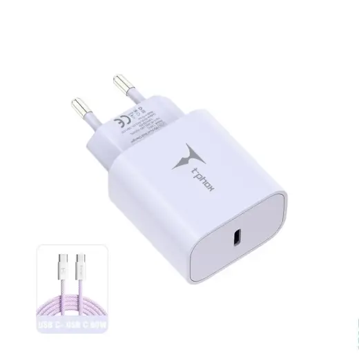T-PHOX WALL CHARGER MODERATE SERIES T-PP11 20W + USB-C/USB-C 60W CABLE LILAC