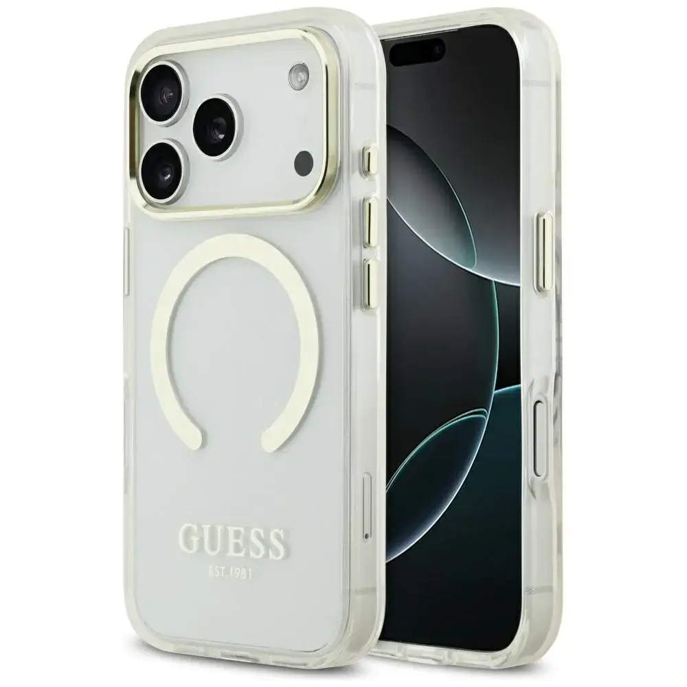 Guess Metal Outline MagSafe case for iPhone 17 Pro gold