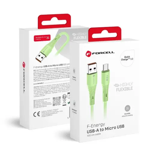 Forcell C341 duomenų perdavimo ir įkrovimo laidas | USB-A į Micro USB | QC 3.0 | 18W | 1m | žalias