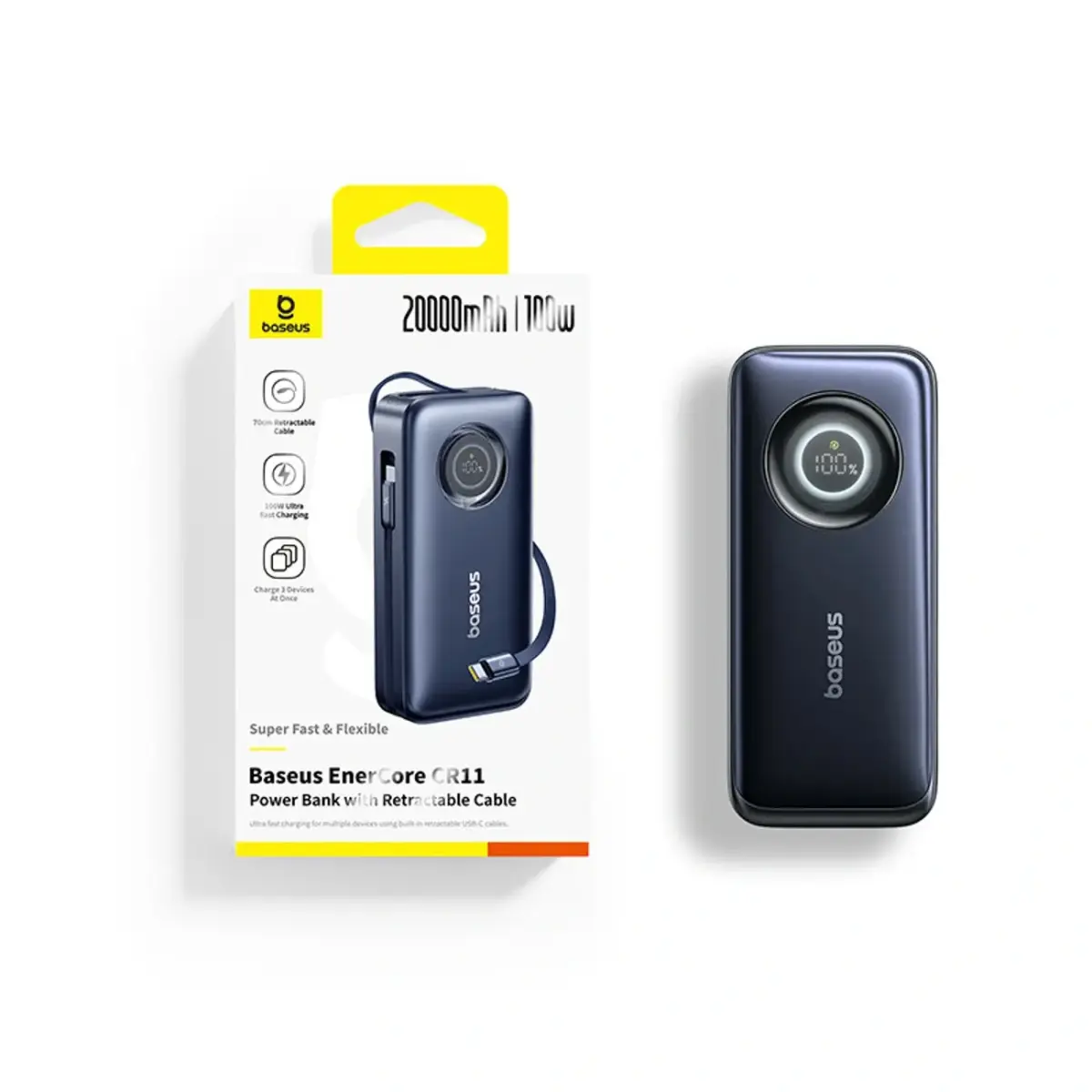 Baseus EnerCore CR11 ārējais akumulators (powerbank) | 20 000 mAh | 100W | USB-C | melns