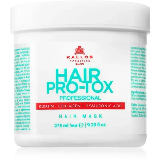 Kallos Hair Pro-Tox Mask for Weak and Damaged Hair with Coconut Oil, Hyaluronic Acid and Collagen 275 Ml