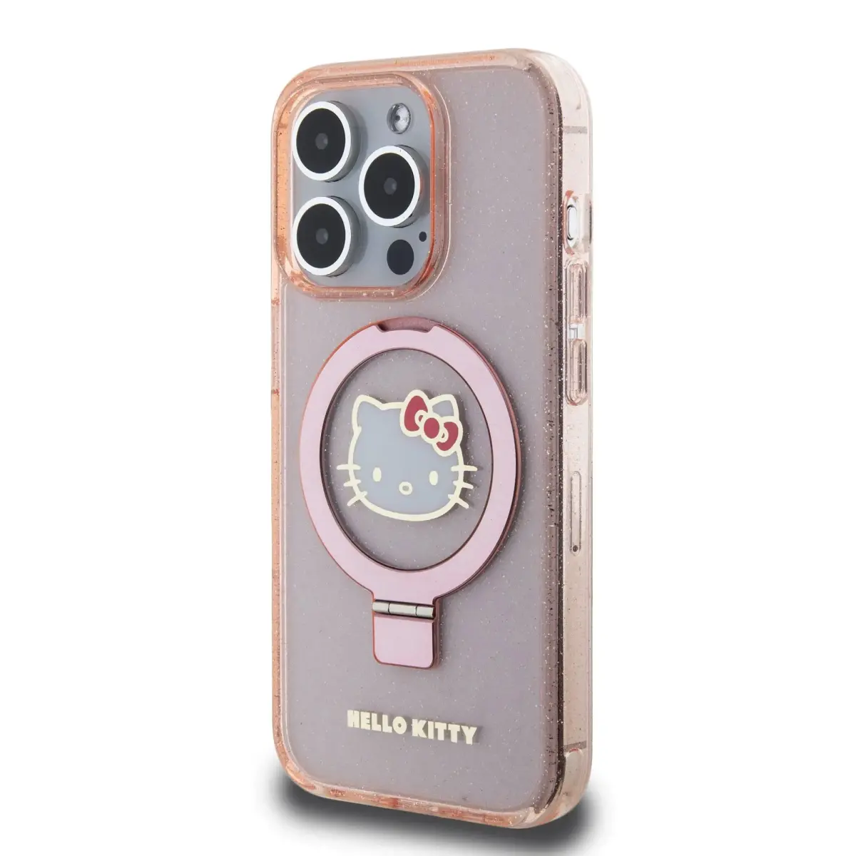 Hello Kitty IML Ringstand Glitter Kitty Head Logo MagSafe Case for iPhone 15 Pro Max Pink