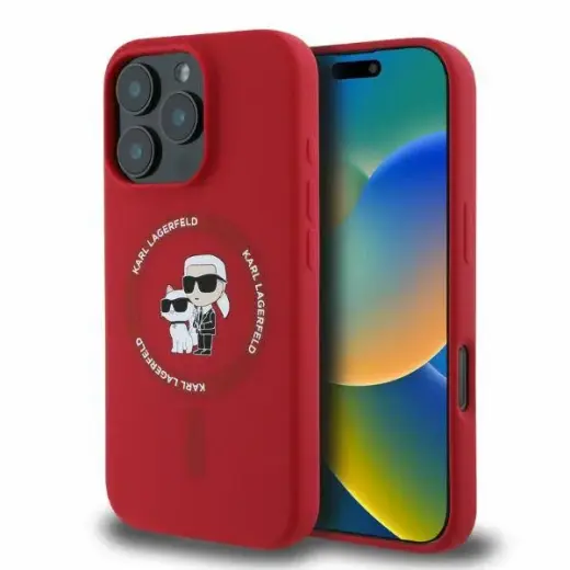 Karl Lagerfeld KLHMP16LSCMKCRHR iPhone 16 Pro 6.3" czerwony|red hardcase Silicone KC Heads Ring MagSafe